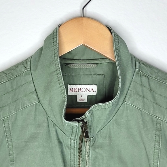 MERONA Army Green Utility Cargo Vest size Large Pockets Drawstring - Picture 4 of 17